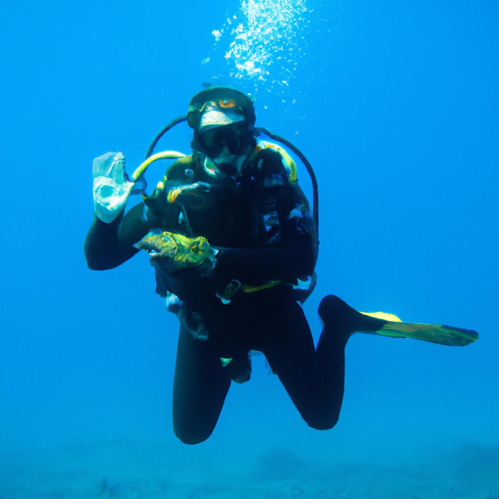 Person scuba diving underwater exploration